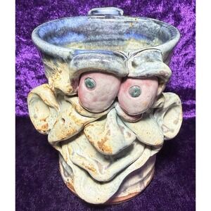 Phelps Pottery Ugly Face Mug OOAK Folk Art Earthenware Cup Handmade 2018 Signed
